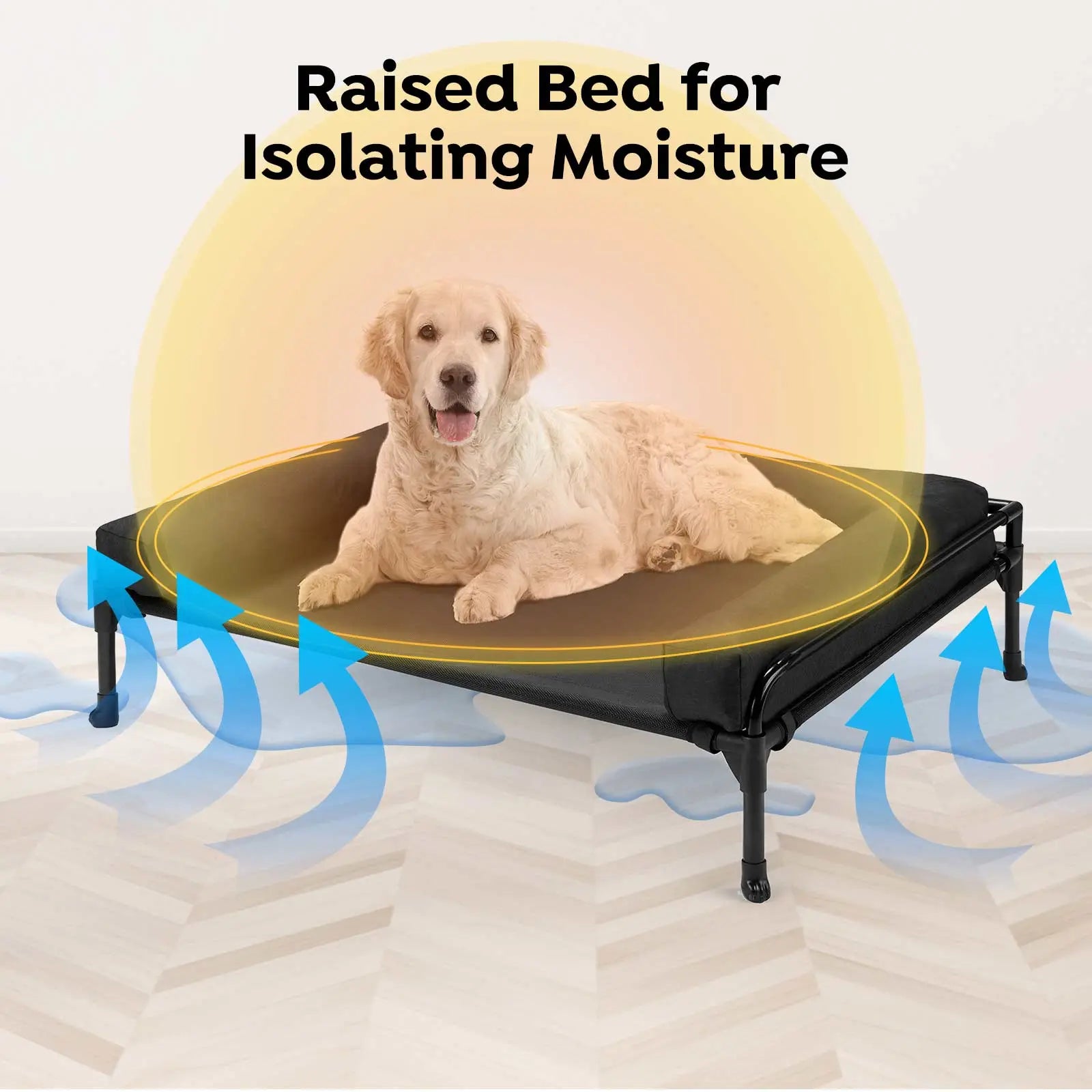 #Summervibes #Petlovers Veehoo Elevated Raised Dog Bed-Cooling Outdoor Dog Cot Bed for Large Sized Dogs Three-Sided Fence Raised Pet Cot with Mesh & No-Slip Feet Dog Hammock Bed with Removable Bolster