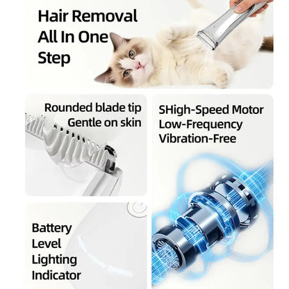 2-In-1 Portable Dog Grooming Vacuum Clipper Kit 3-Speed Low Noise Rechargeable Powerful Suction 99% Pet Cat Pet Hair Trimmer Shaver with Comb Shedding LED Pet Trimmer Shaving Accessories