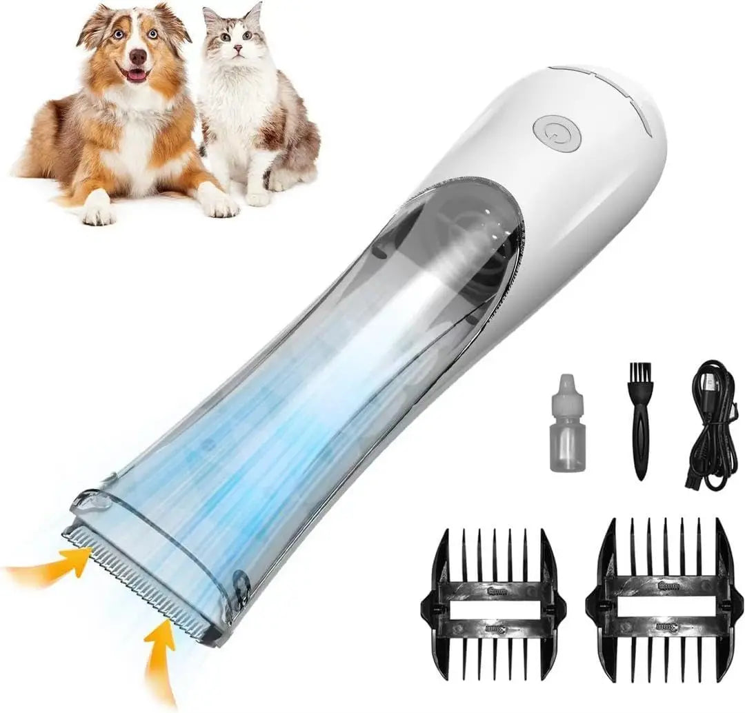 2-In-1 Portable Dog Grooming Vacuum Clipper Kit 3-Speed Low Noise Rechargeable Powerful Suction 99% Pet Cat Pet Hair Trimmer Shaver with Comb Shedding LED Pet Trimmer Shaving Accessories