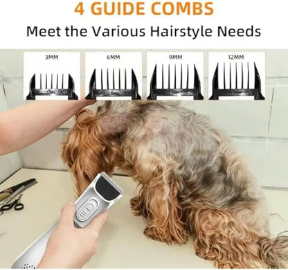 2-In-1 Portable Dog Grooming Vacuum Clipper Kit 3-Speed Low Noise Rechargeable Powerful Suction 99% Pet Cat Pet Hair Trimmer Shaver with Comb Shedding LED Pet Trimmer Shaving Accessories