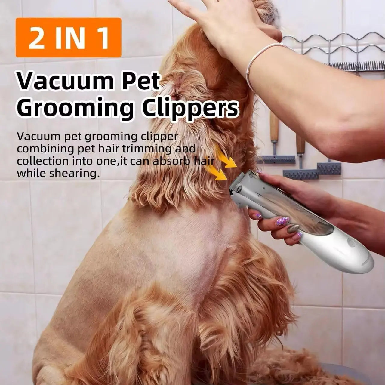2-In-1 Portable Dog Grooming Vacuum Clipper Kit 3-Speed Low Noise Rechargeable Powerful Suction 99% Pet Cat Pet Hair Trimmer Shaver with Comb Shedding LED Pet Trimmer Shaving Accessories