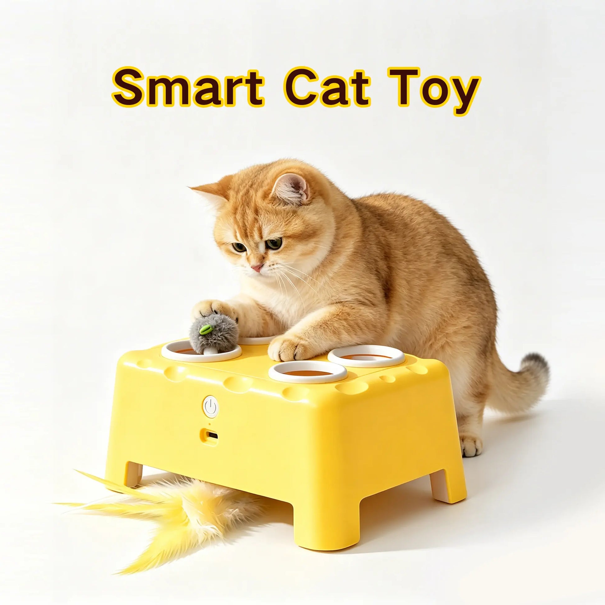 Magic House 4-Hole Whack-A-Mole Interactive Cat Toy, 3 Modes Electric Kitten Toy with Feather Wand & Pop-Up Hide-And-Seek, Rechargeable Stimulating Cat Enrichment Toys for All Cats