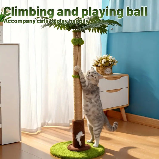 Cat Scratching Post 36.22” Palm Tree Sisal Cat Tree Tower with Interactive Toys Stable Base Multi-Level Climber for Indoor Cats Small Space Use Cat Stuff for Indoor