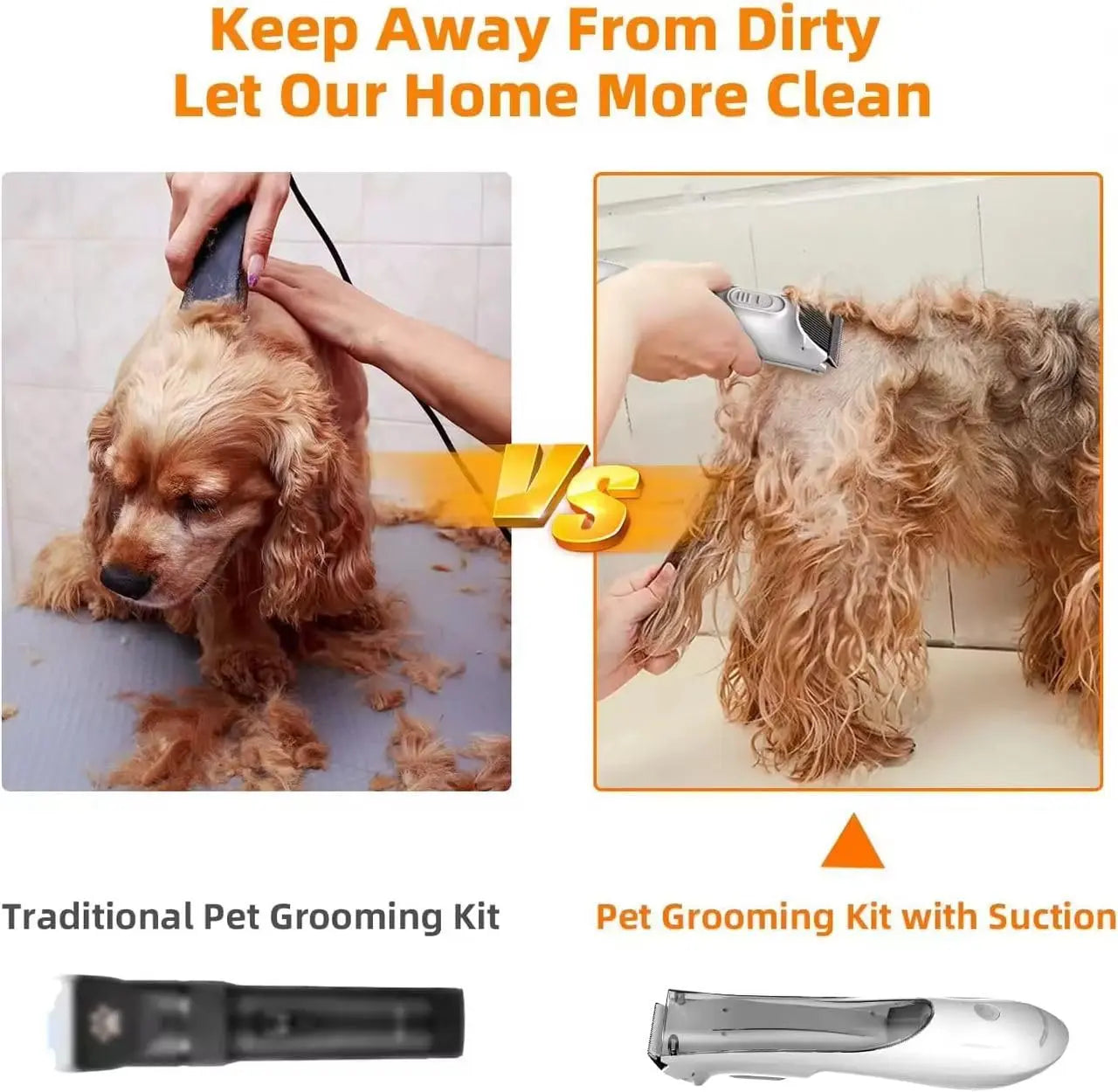 2-In-1 Portable Dog Grooming Vacuum Clipper Kit 3-Speed Low Noise Rechargeable Powerful Suction 99% Pet Cat Pet Hair Trimmer Shaver with Comb Shedding LED Pet Trimmer Shaving Accessories