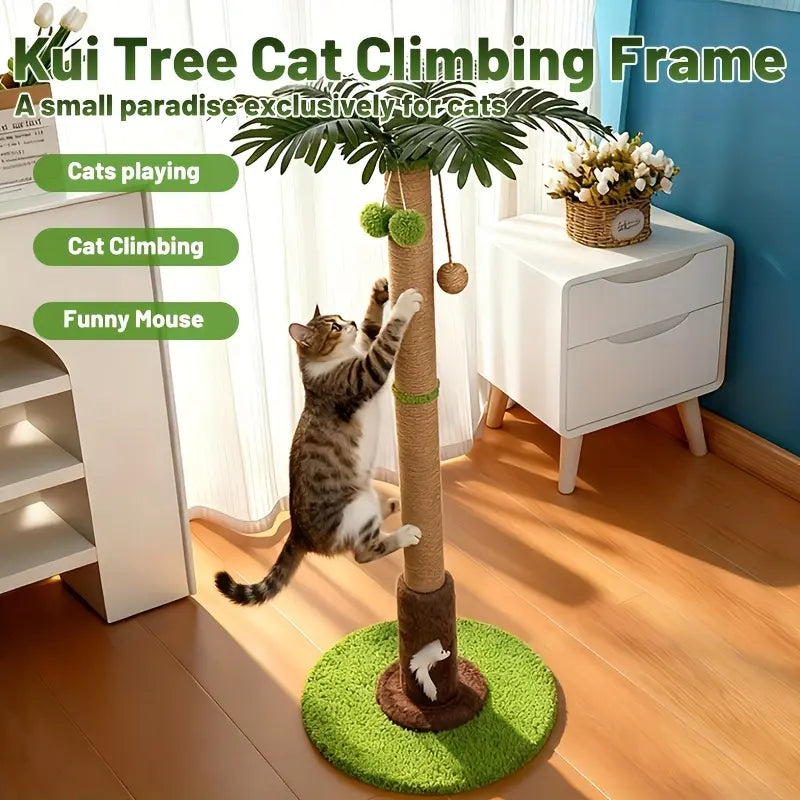 Cat Scratching Post 36.22” Palm Tree Sisal Cat Tree Tower with Interactive Toys Stable Base Multi-Level Climber for Indoor Cats Small Space Use Cat Stuff for Indoor